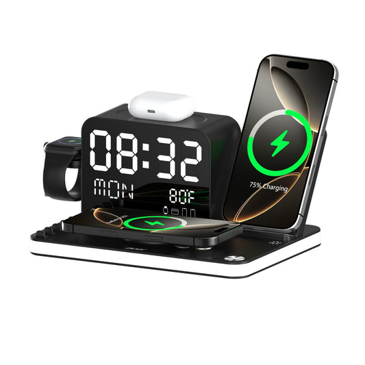 7-in-1 Magnetic Wireless Charging Station with Clock & Night Light for iPhone, Android, Watch & Earbuds